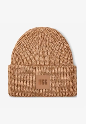 Accessoarer - Chunky Rib Beanie Logo – Camel