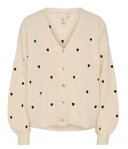 Tröjor/Koftor - Yasbow embroided knit cardigan – birch/heart embr