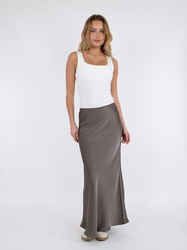 Kjolar - Vicky heavy sateen skirt – warm grey