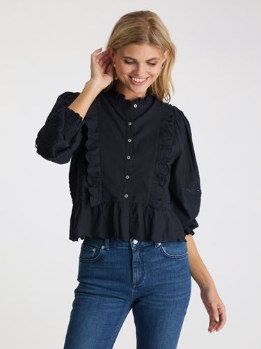 Blusar/Skjortor - Petrine Embroidery blouse – Navy